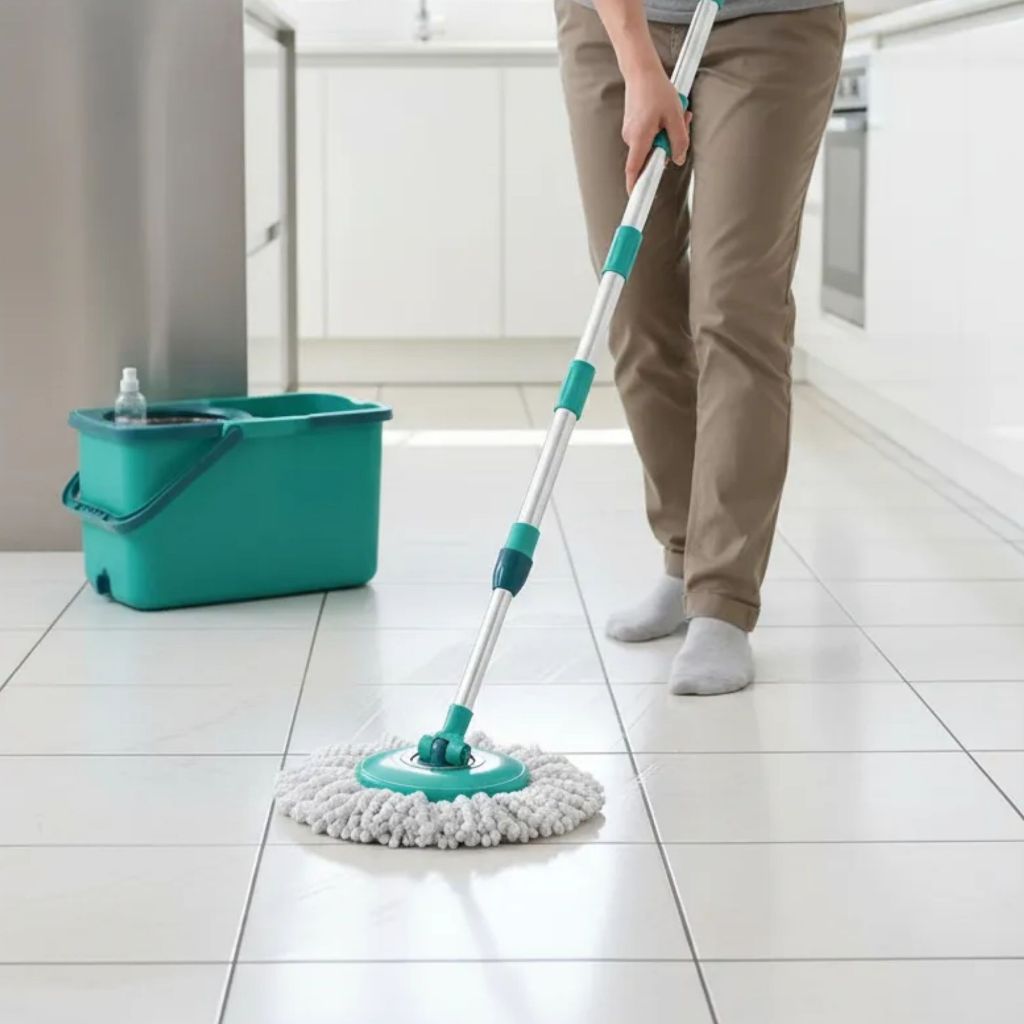 Mop Giratorio Flash Limp Duas Aguas Pro 6L/9L Com 1 Refil Extra Microfibra E Cabo Aço 128Cm