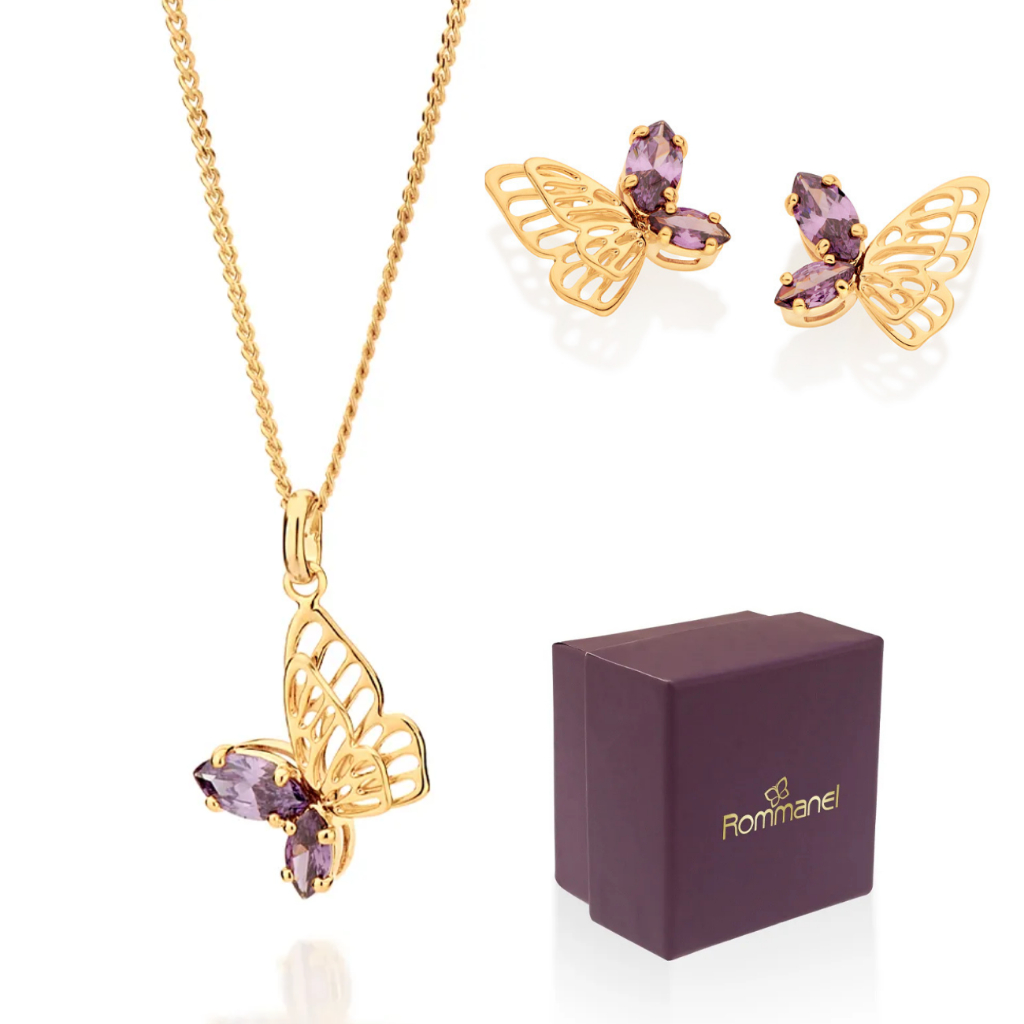 Presente Feminino Kit Colar Pingente E Brincos Banhados A Ouro 18k Rommanel em Oferta na Shopee