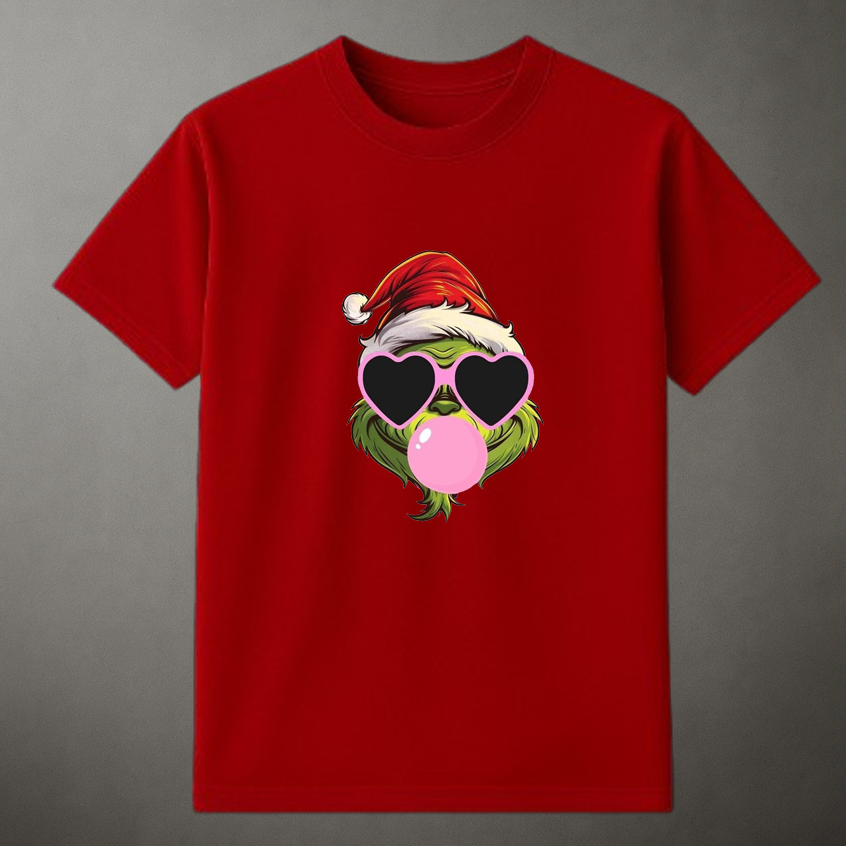 Camiseta Básica Unissex Natal Grinch Óculos Blusa 100% Algodão Manga Curta Lançamento