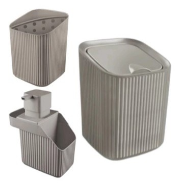 OFERTA Kit Cozinha Porta Detergente + Lixeira 3L + Escorreor talher Conjunto Pia - Usual Utilidades
