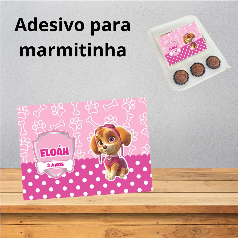 Adesivo para Marmitinha Skye - rótulo adesivo para marmita modelo bolo e 3 doces