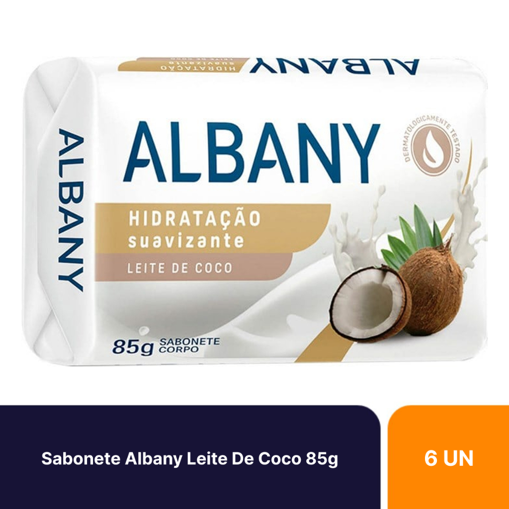 Kit 6un Sabonetes Em Barra Albany Hidratação Suavizante Leite De Coco Com 85g