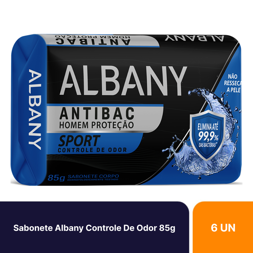 Kit 6un Sabonetes Em Barra Albany Homem Proteção Controle De Odor Com 85g