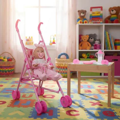 Kit Boneca com Carrinho + Mamadeira + Chupeta + Pratinho Hora do Papá – Brinquedo de Menina, Bonecas Infantil Menina