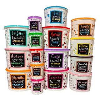 Kit porta mantimentos 16 peças coloridos decorados Arroz 2 litros em Oferta na Shopee