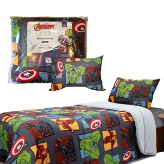 Edredom e Fronha Avengers Vingadores Marvel Disney Solteiro 2 pçs Kit Dupla Face Cobre Leito em Oferta na Shopee