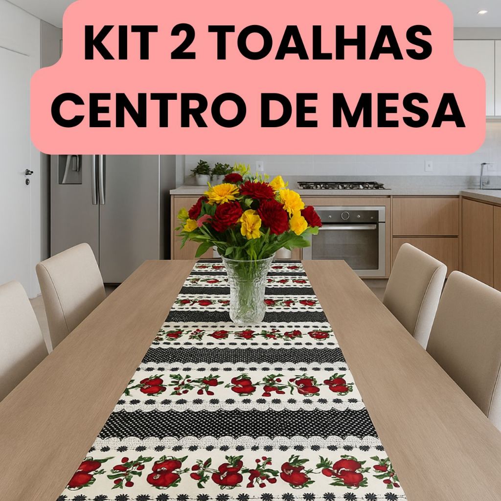 Kit 2 Caminho de Mesa Centro de Mesa Trilho Passadeira Retangular 1,35 m x 0,35 m Mesa 4 ou 6 Lugares Estampas variadas