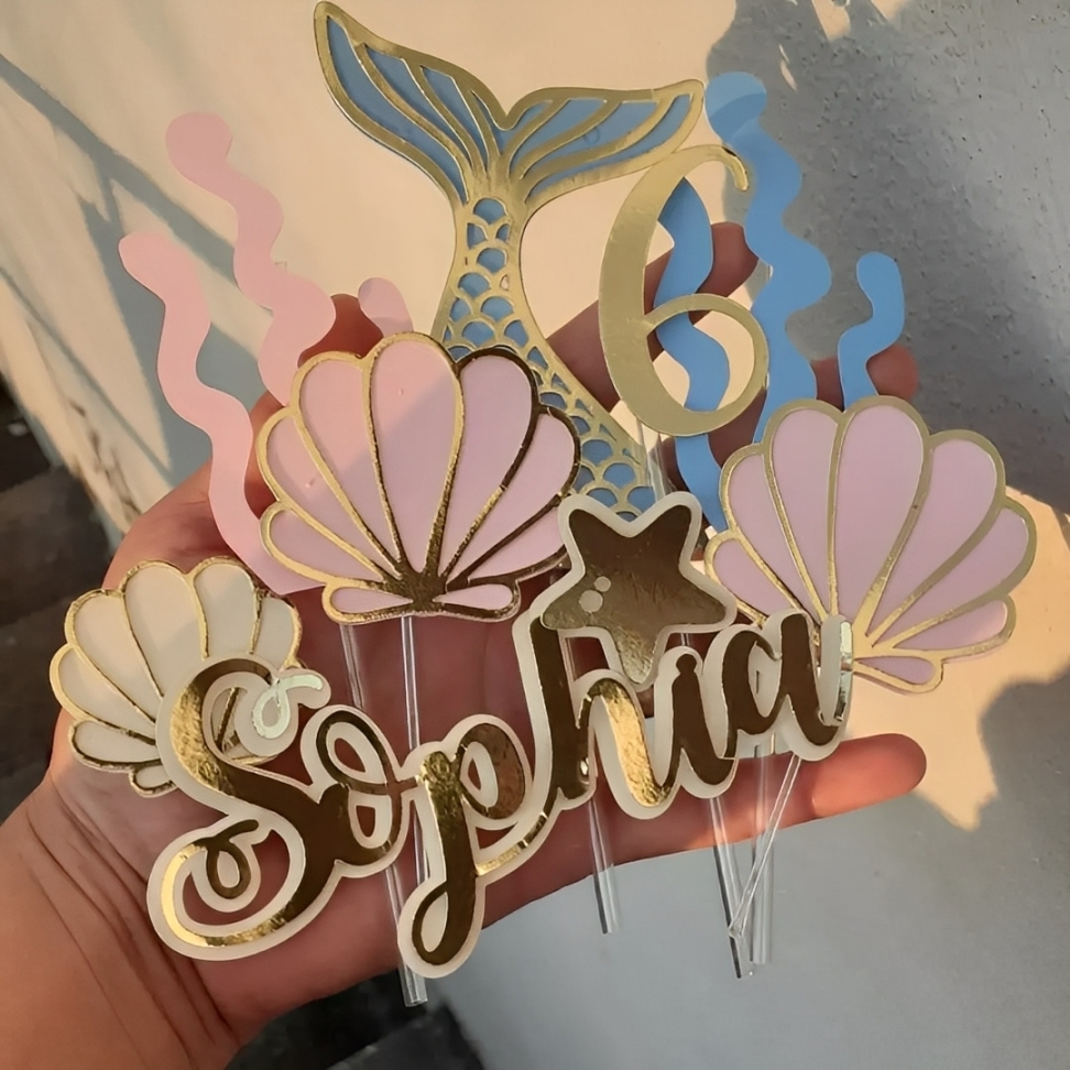 TOPO DE BOLO SEREIA 3D EM CAMADAS- TOPPER SEREIA DOURADO-FUNDO DO MAR em Oferta na Shopee