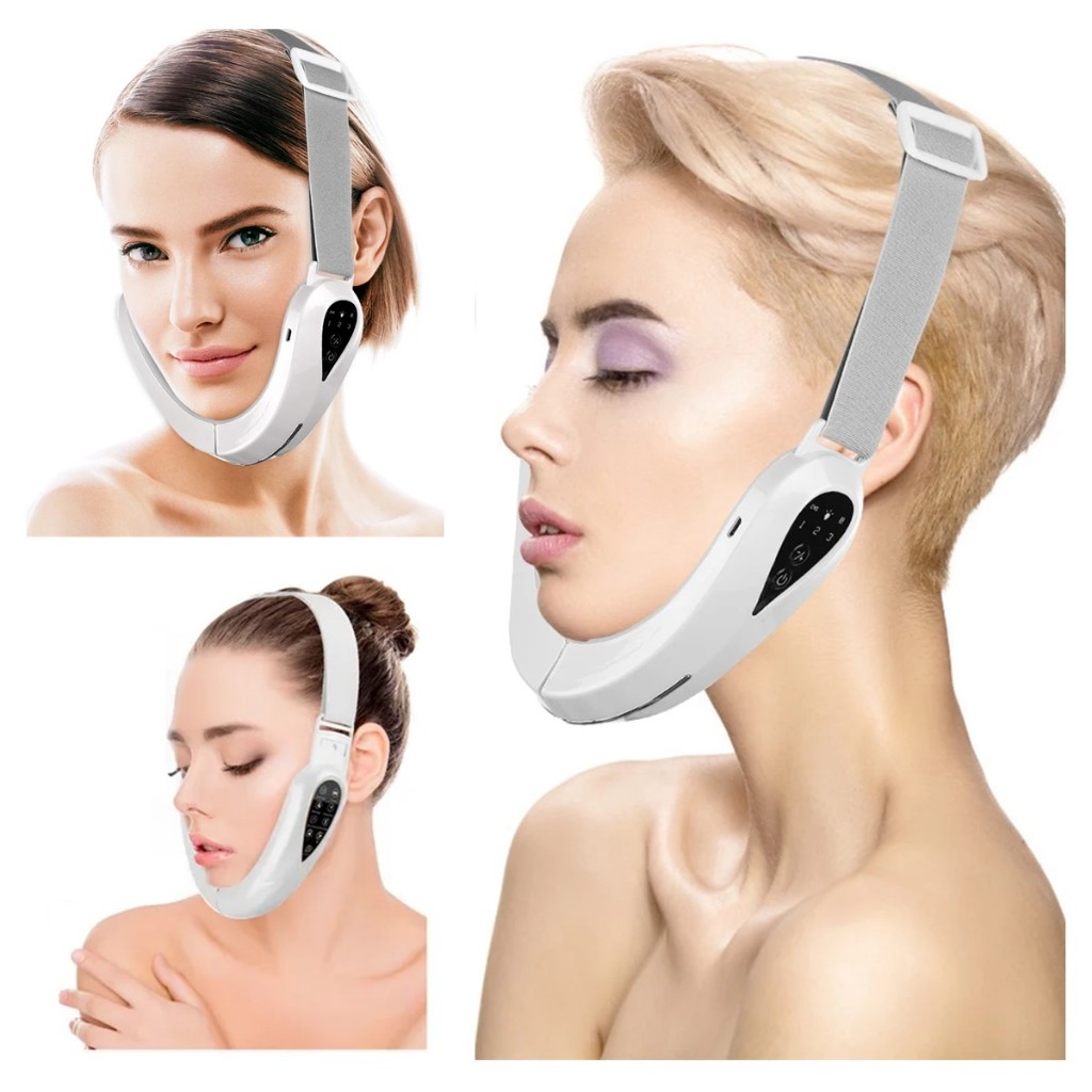 Massageador Facial Redutor de Papada e Rugas com Luz LED e Vibração Alta Frequência