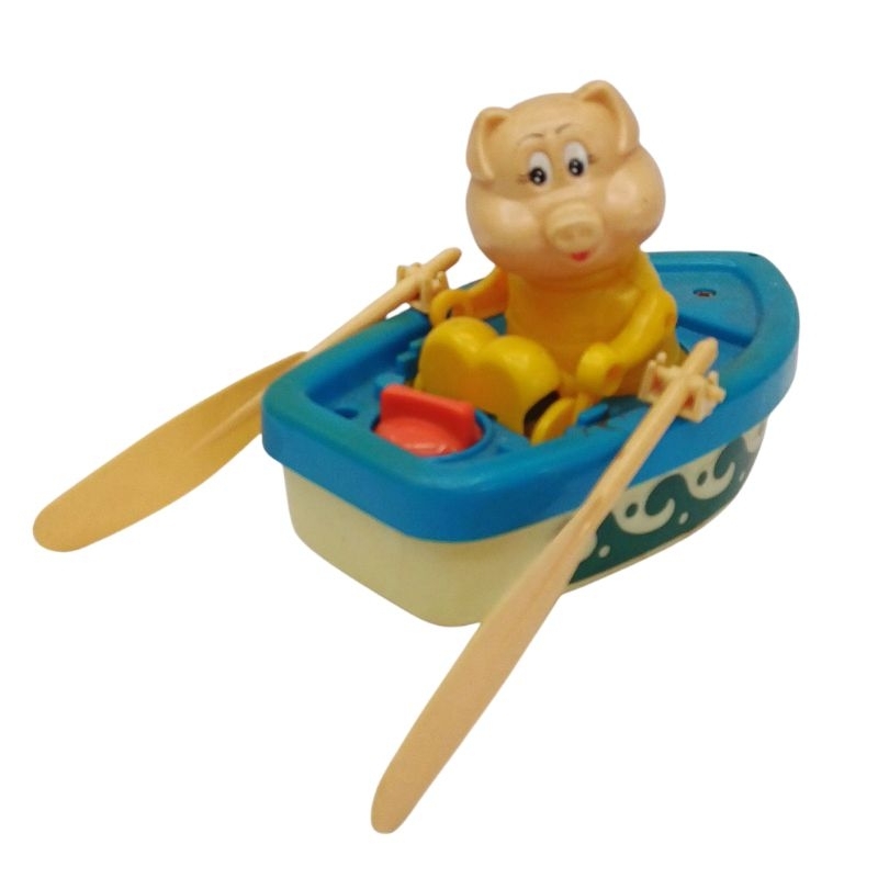 Barquinho a Remo Porquinho Brinquedo a Corda Antigo Anos 80 P/ Restaurar