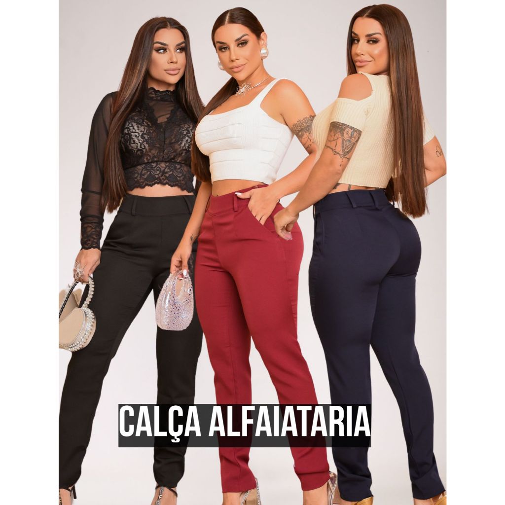 Calça Social Feminina VIMPEP | Cintura Alta Elástica | Perna Reta
