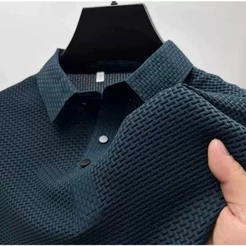 Camisa polo masculina de verão, manga curta, respirável, de seda gelada, com gola alta, de alta qualidade
