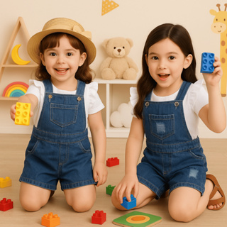 Jardineira Jeans Menina Bermuda Macaquinho Infantil  Curta 2 a 8 Anos em Oferta na Shopee