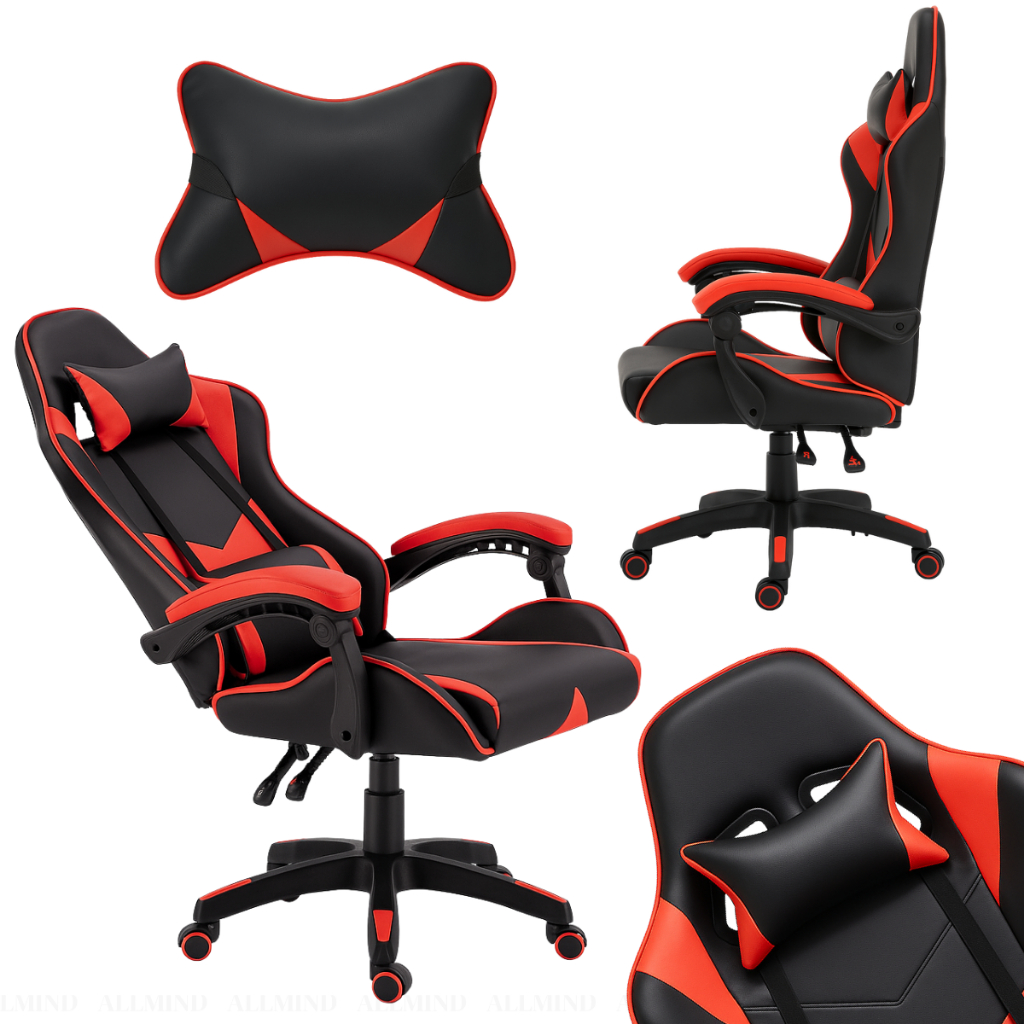 Cadeira Gamer Ergonômica Reclinável com Almofadas Lombar e Cervical Preto/Vermelho