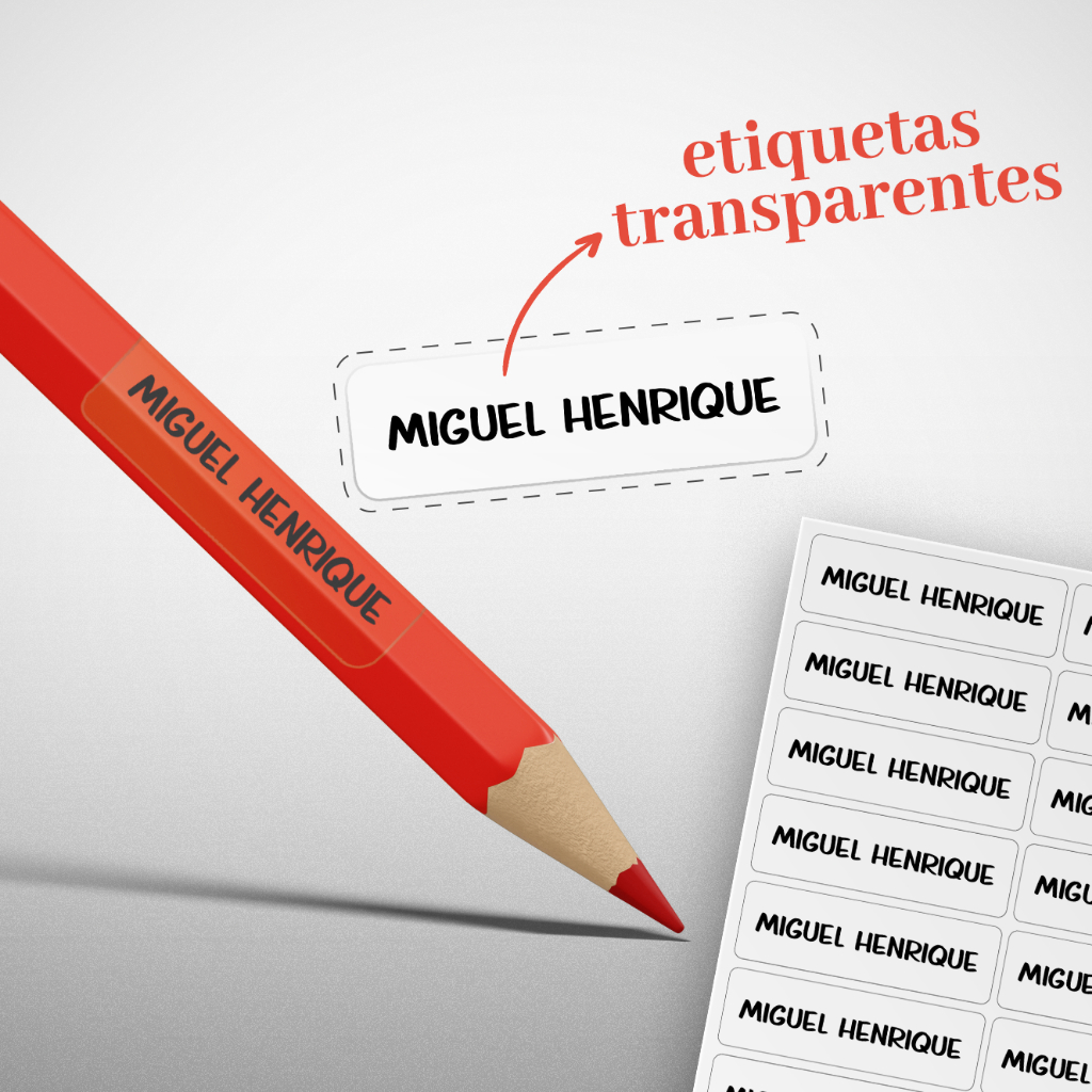 180 Etiquetas Adesivas Transparentes para Lápis Personalizadas com Nome Materiais Escolares em Oferta na Shopee