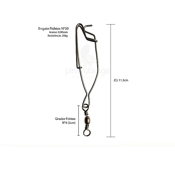 Engate Rápido com Girador Fishtex N°00 44lbs/20kg Pesca Long Line Snap Marítimo