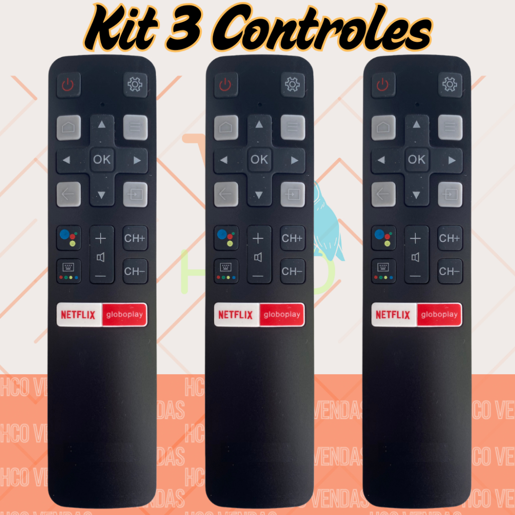 Kit Controle Remoto Compatível Tcl Tv Smart Android Rc802v 55p8m Netflix Globo Play
