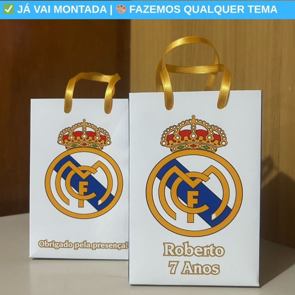 Sacolinha Surpresa Personalizada Real Madrid Festa Infantil | Lembrancinha Aniversário Criança Temas
