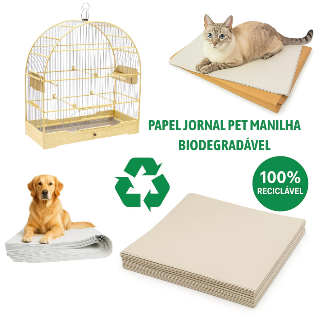 Papel Manilha Resma Limpo Multiuso Biodegradável, Reciclado e Econômico Pet Gaiolas