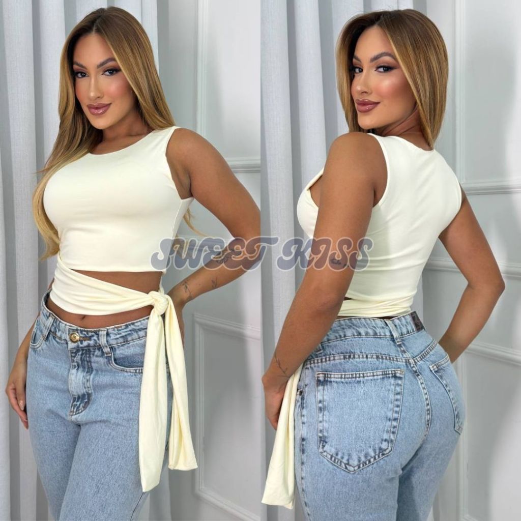Blusa Cropped Feminino Suplex Forro Duplo Laço Lateral Com Amarração Moda Gringa Estilosa Lançamento em Oferta na Shopee
