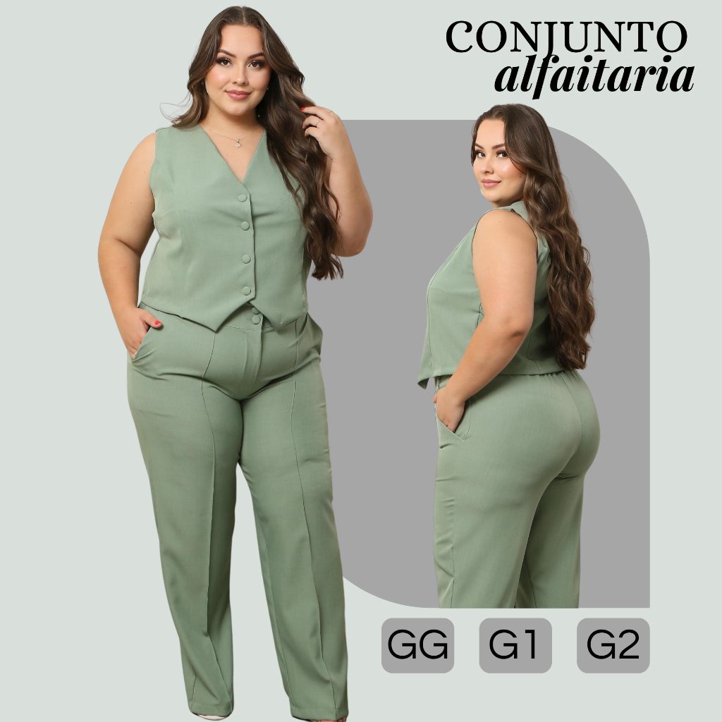 Conjunto Alfaiataria Feminino Clássico Colete sem Mangas + Calça de Cintura Alta em Oferta na Shopee