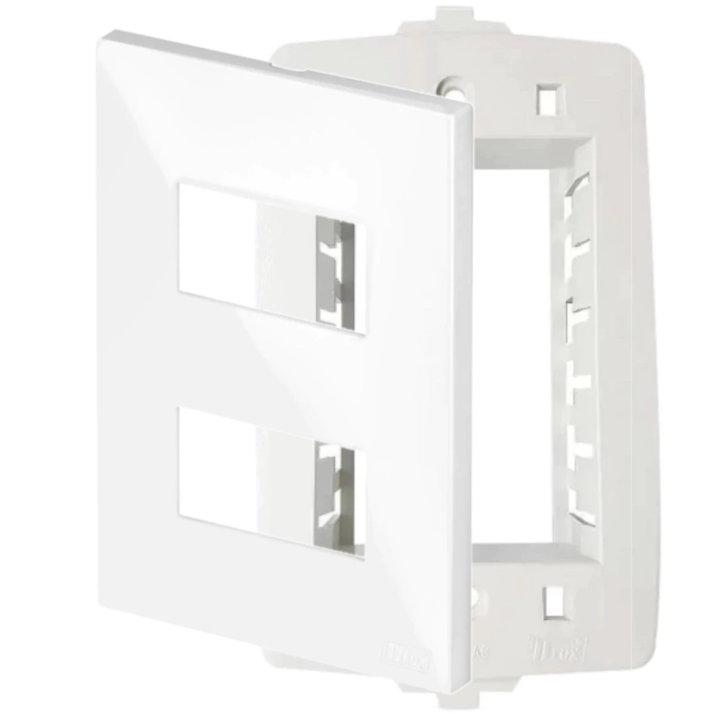 Placa P/  2 Modulos Separado Com Suporte 4x2 -  Recta Branco Gloss