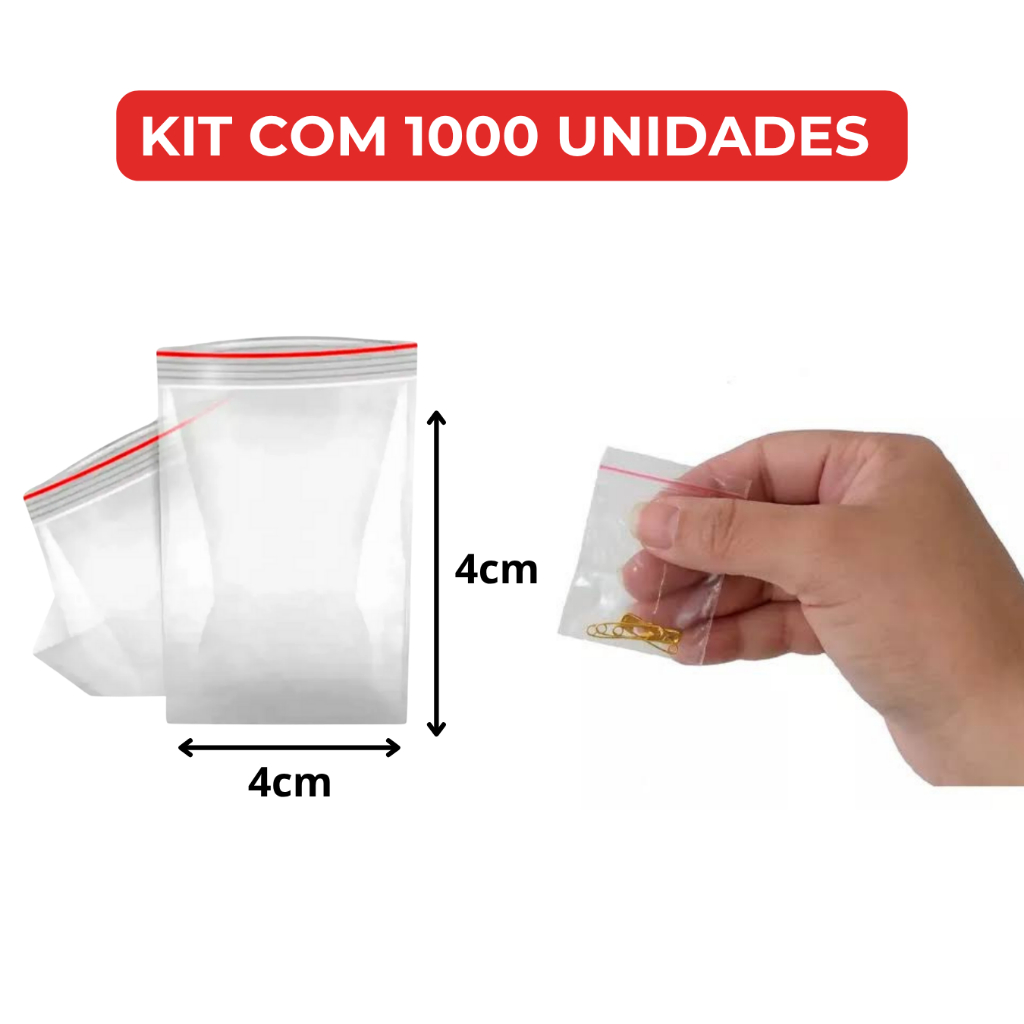 1000 Saco Zip 4x4cm Embalagem N0 Freezer Geladeira Hermético Abre E Fecha Saquinho Plástico