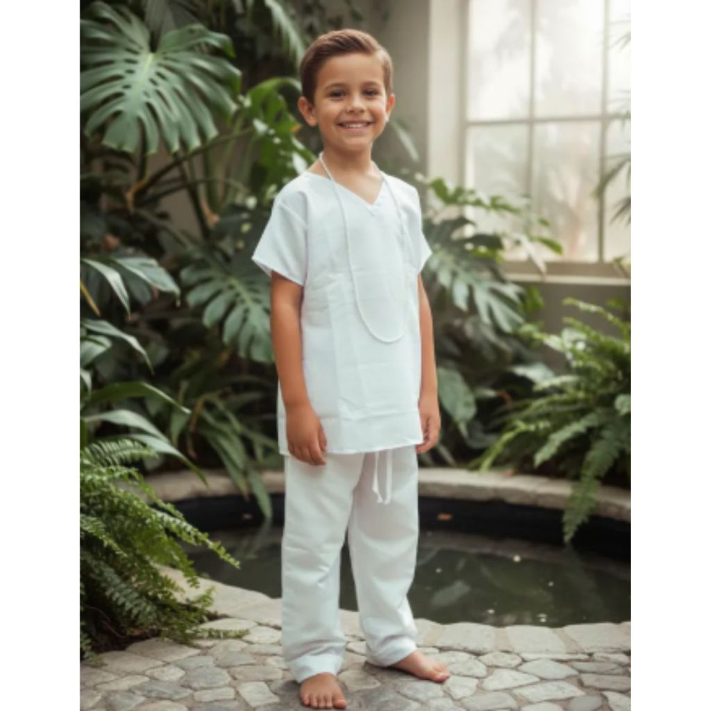 Conjunto Infantil Menino Branca Candomblé Umbanda 2 Peças