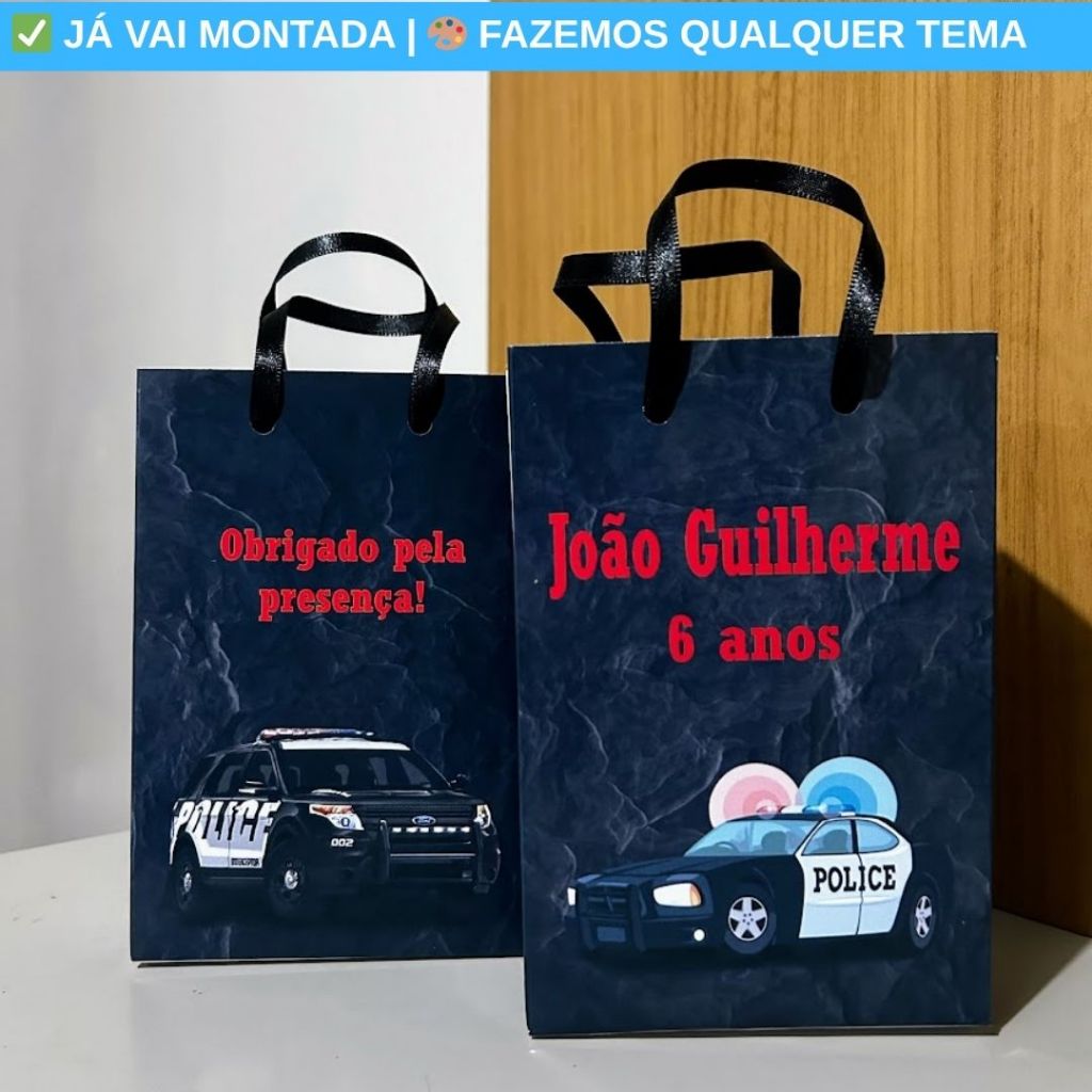 Sacolinha Surpresa Personalizada Policia Festa Infantil | Lembrancinha Aniversário Criança Temas