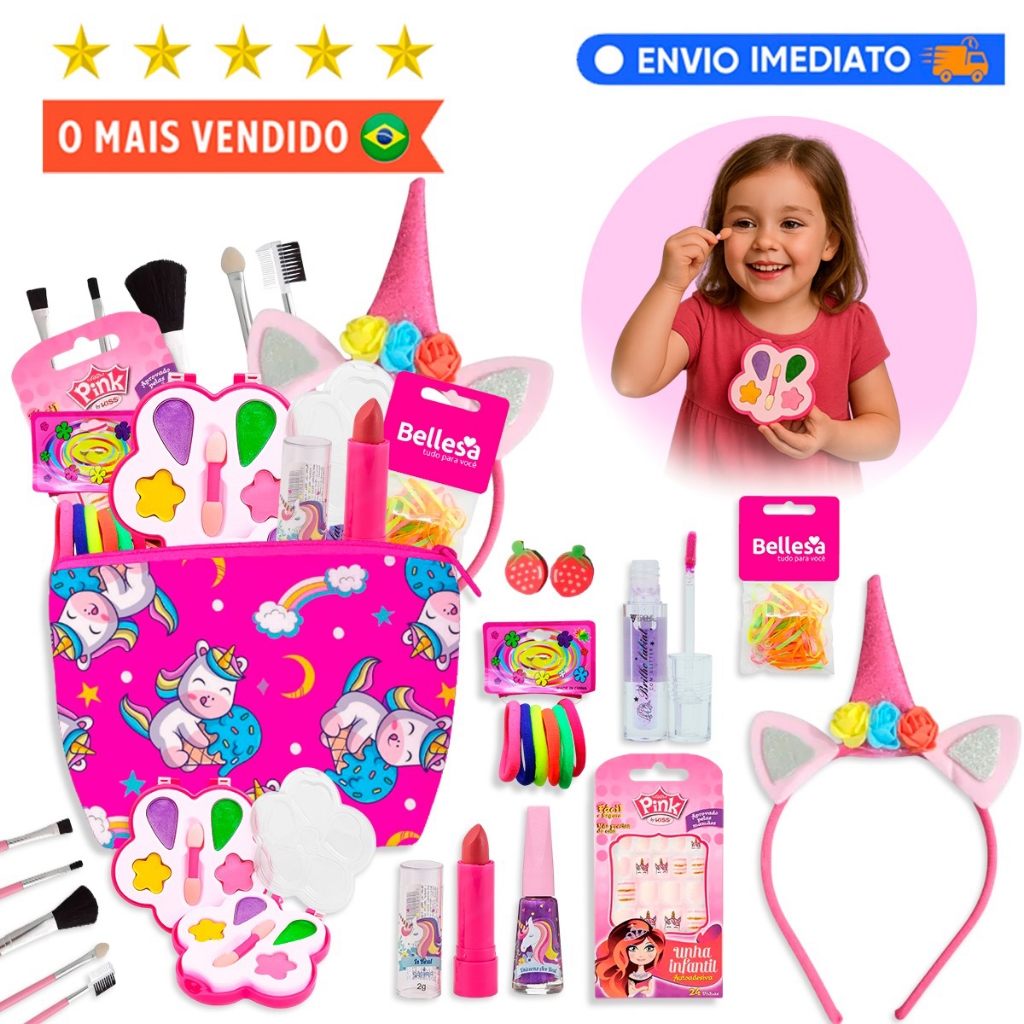 Kit Infantil C/ Maquiagem necessarie + Batom Brilho Esmalte em Oferta na Shopee