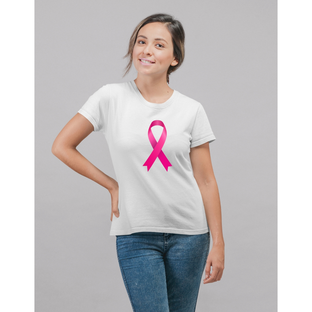 Camiseta Outubro Rosa Feminina Laço Rosa Luta Contra o Câncer