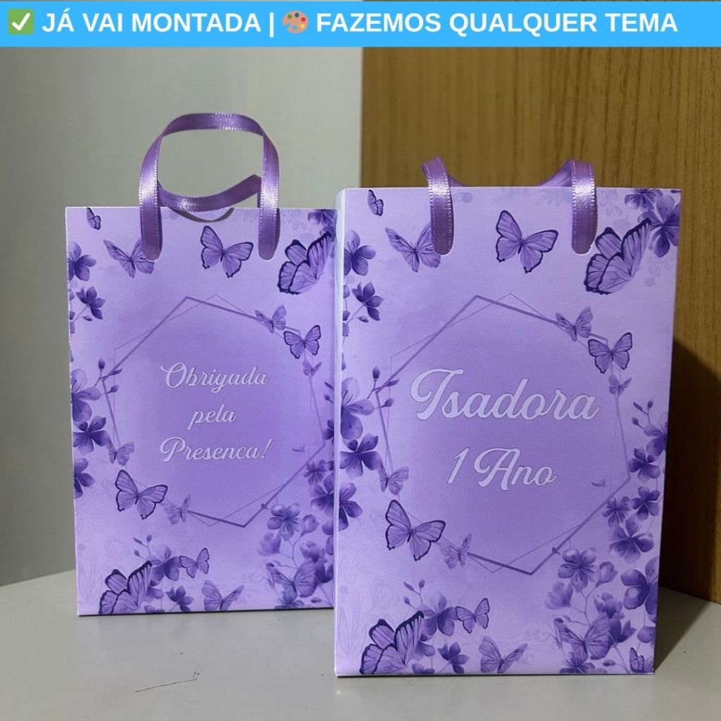 Sacolinha Surpresa Personalizada Borboletas Roxa Festa Infantil | Lembrancinha Aniversário Temas