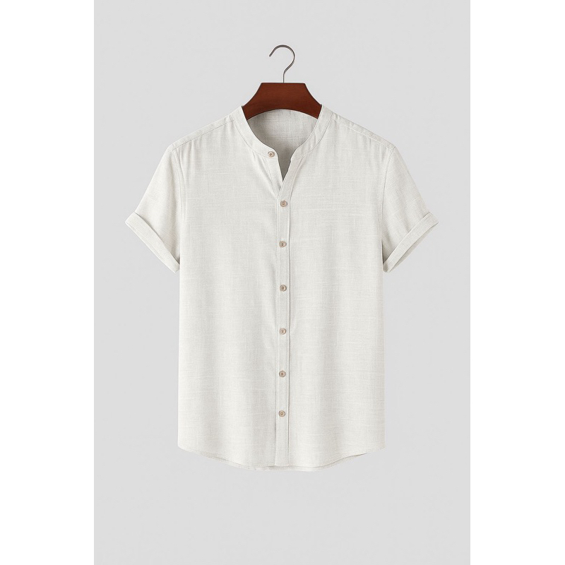 Camisa Social Masculina Gola Padre Manga Curta Slim Fit Premium Linho