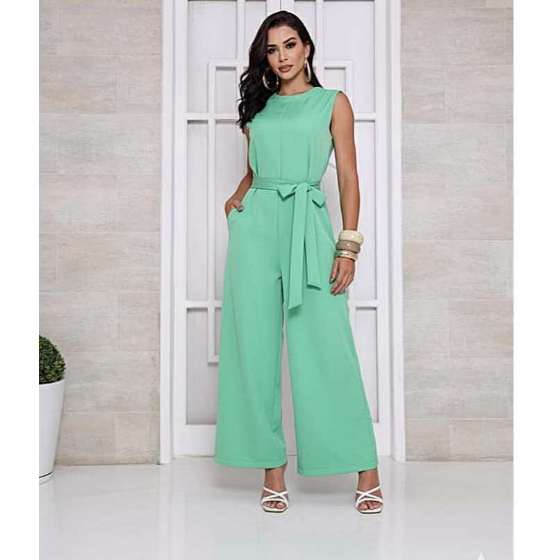 Macacão longo Feminino  Pantalona con faixa  Social  Elegante em Oferta na Shopee