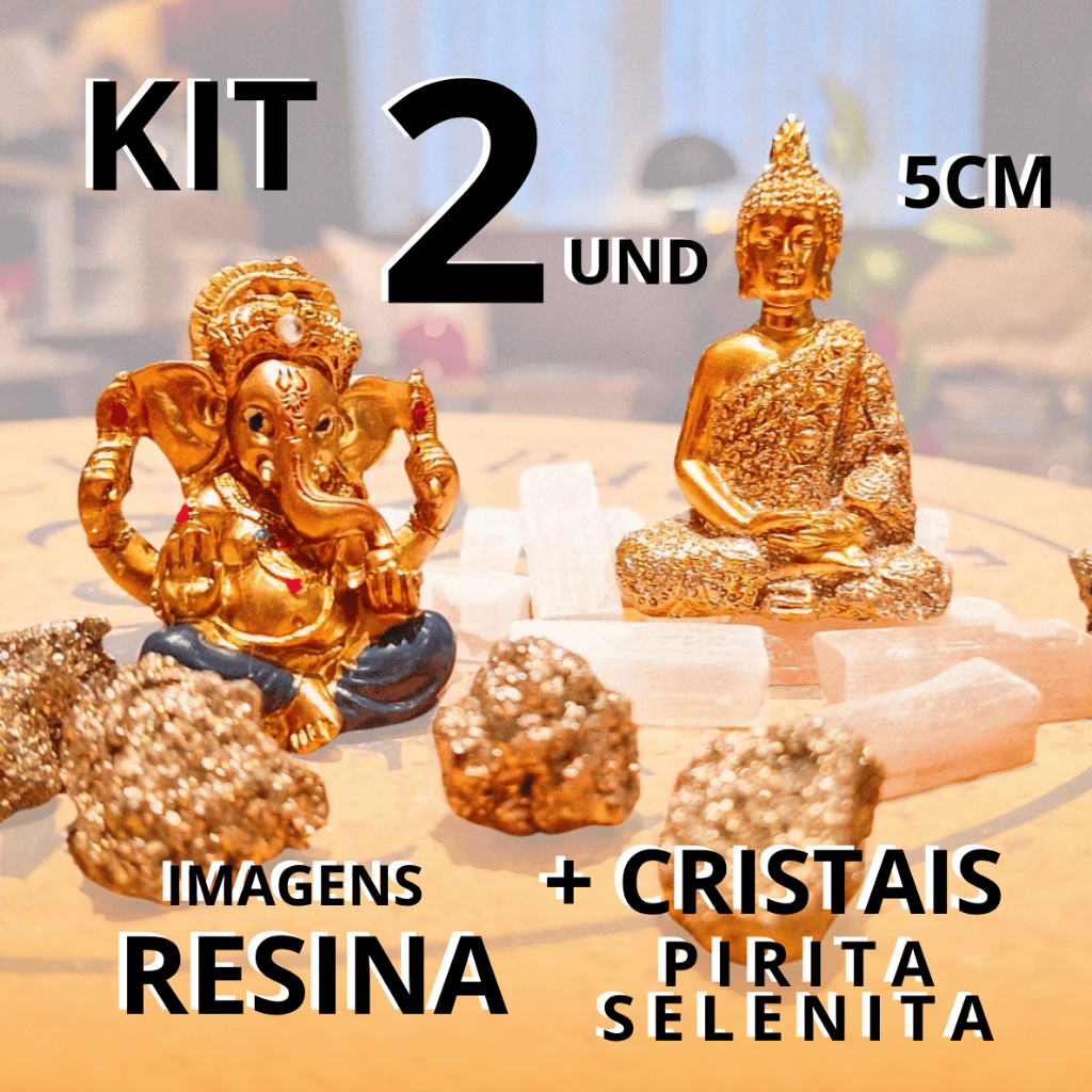Imagem Kit Prosperidade e Limpeza Energética - 1 Estatua Ganesha + Pirita + 1 Estatua Buda + 1 Bastão Selenita
