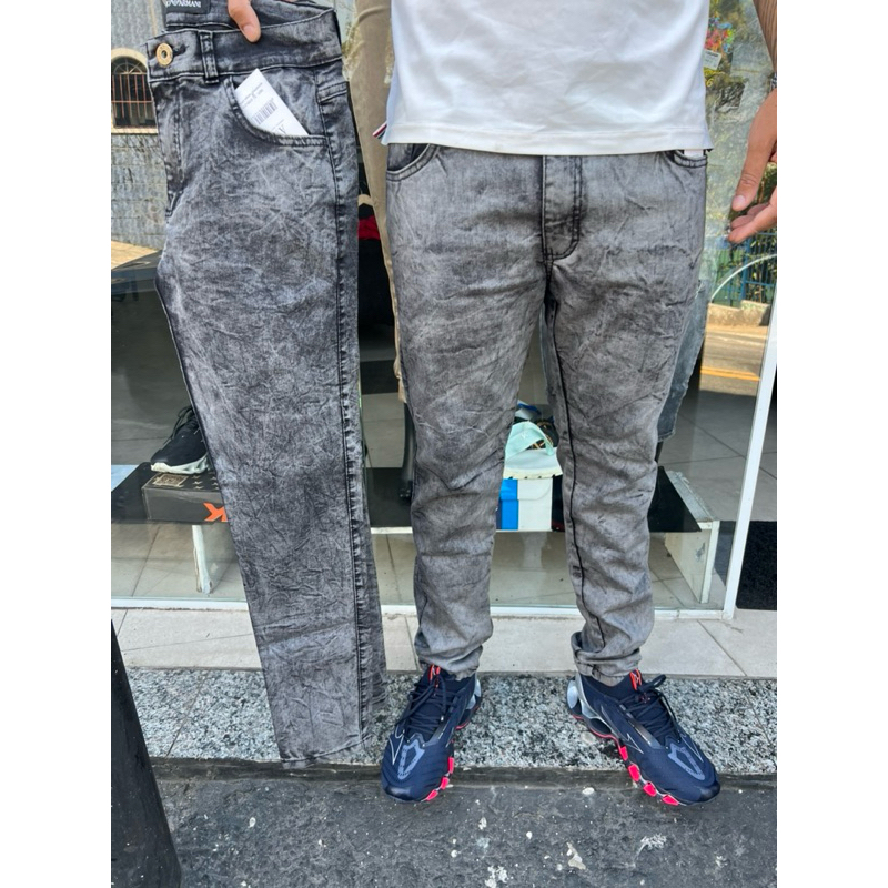 Calça Jeans Masculina Cinza Estonada Premium Corte Reto Confortável e Estilosa em Oferta na Shopee