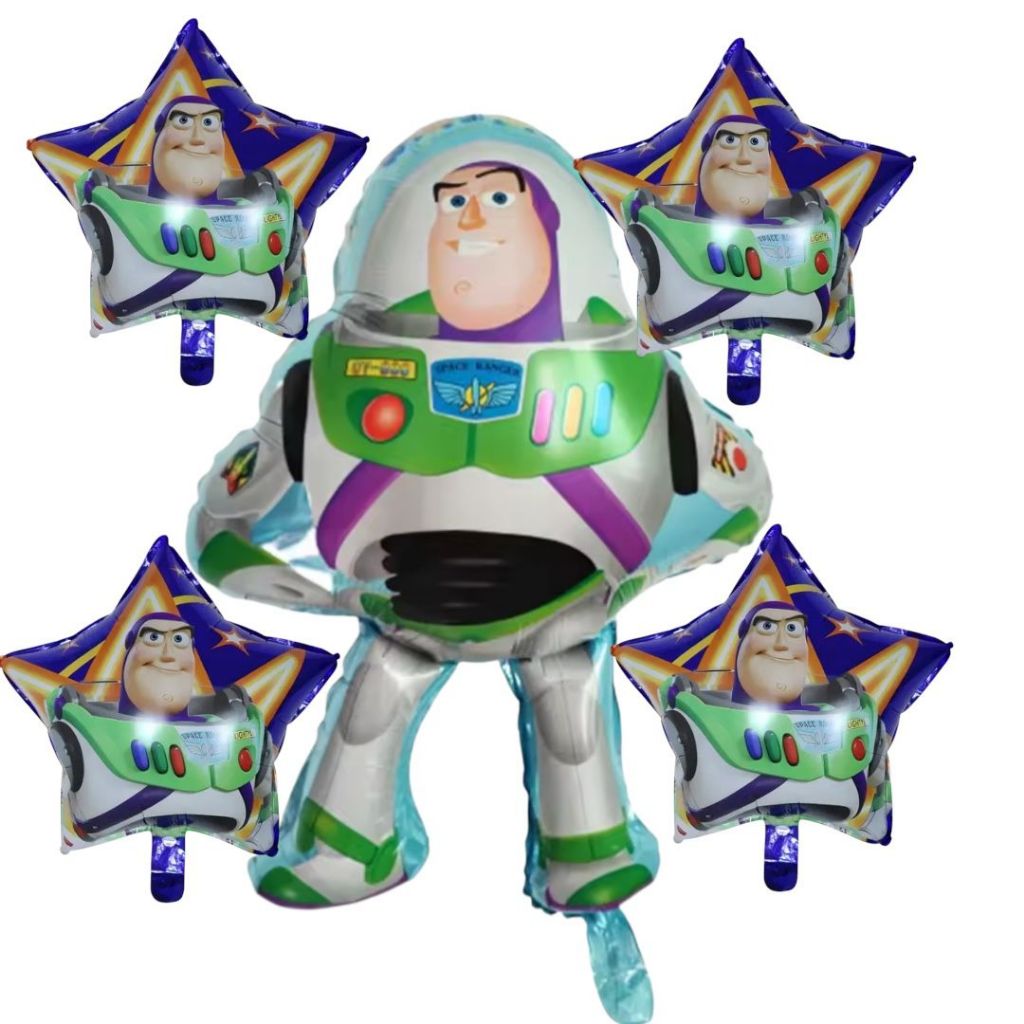 KIT 5 BALÃO METALIZADO BUZZ LIGHTYEAR CORPO E ESTRELA TOY STORY em Oferta na Shopee