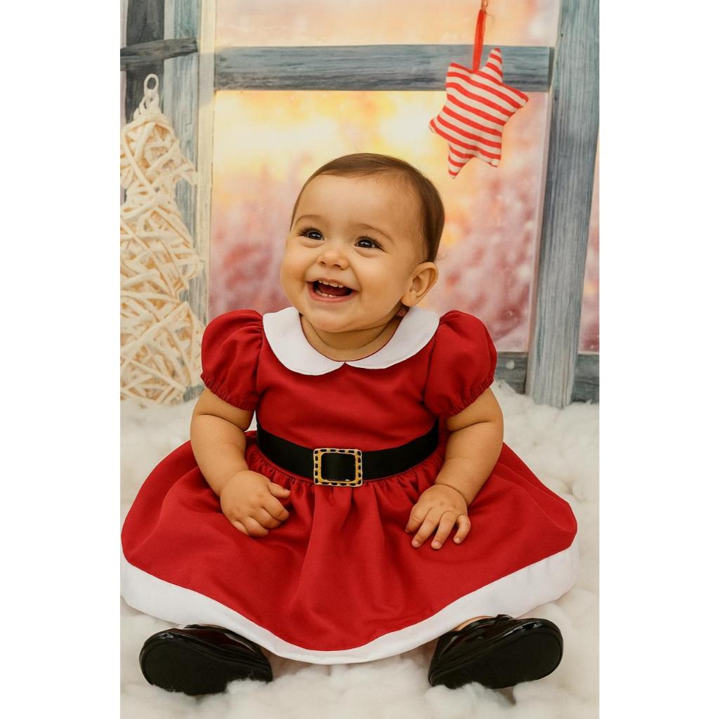 Vestido ou Romper de Natal Mamãe Noel Menina Infantil Bebê Festa Fantasia