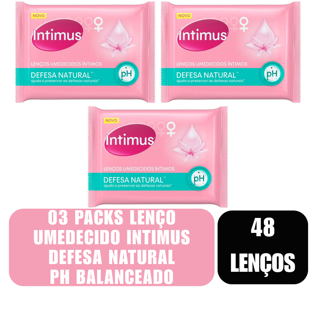 03 Packs Lenço Umedecido Intimus Defesa Natural Ph Balanceado
