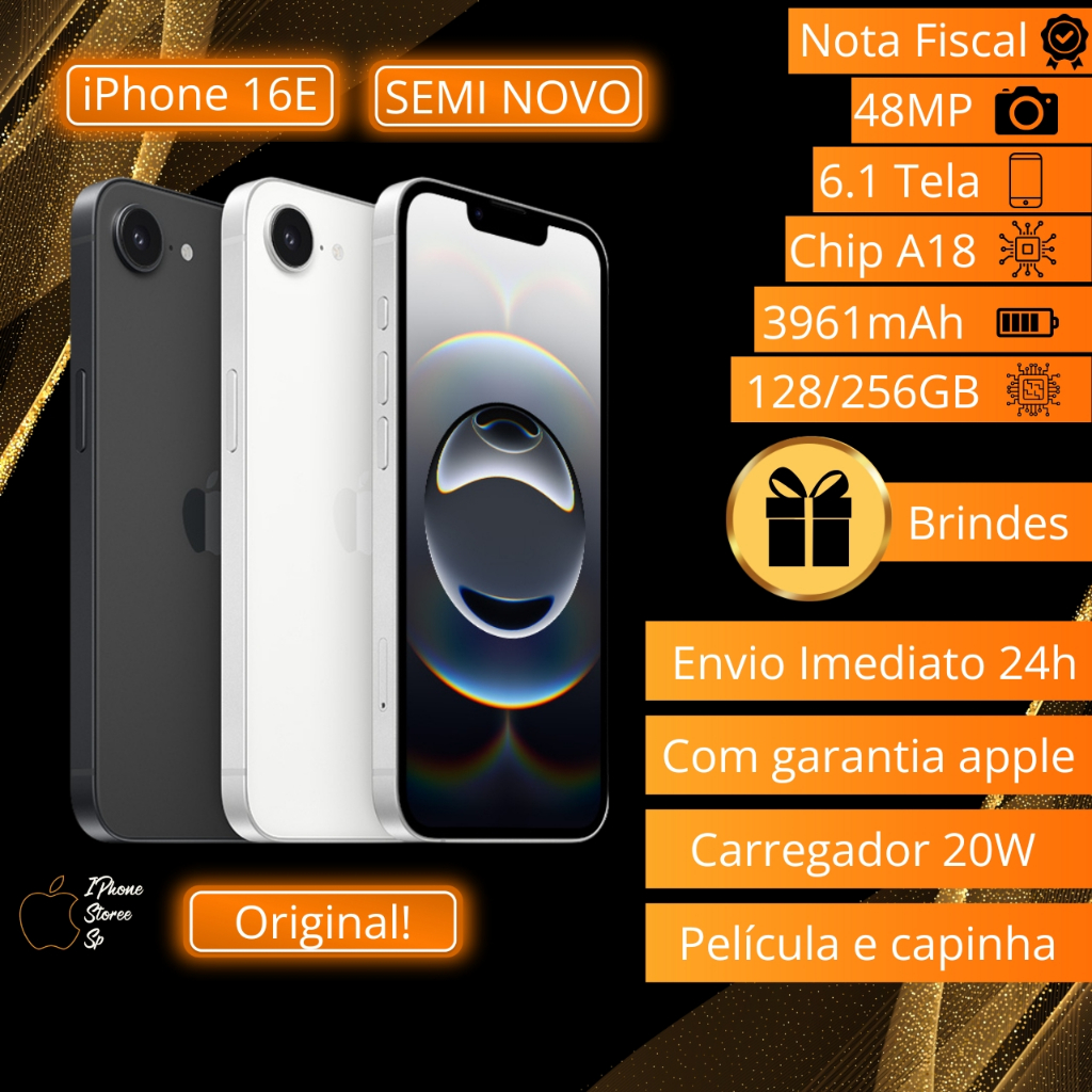 Iphone 16e Original 128GB e 256GB Com Garantia Apple Nunca Usado Envio Imediato