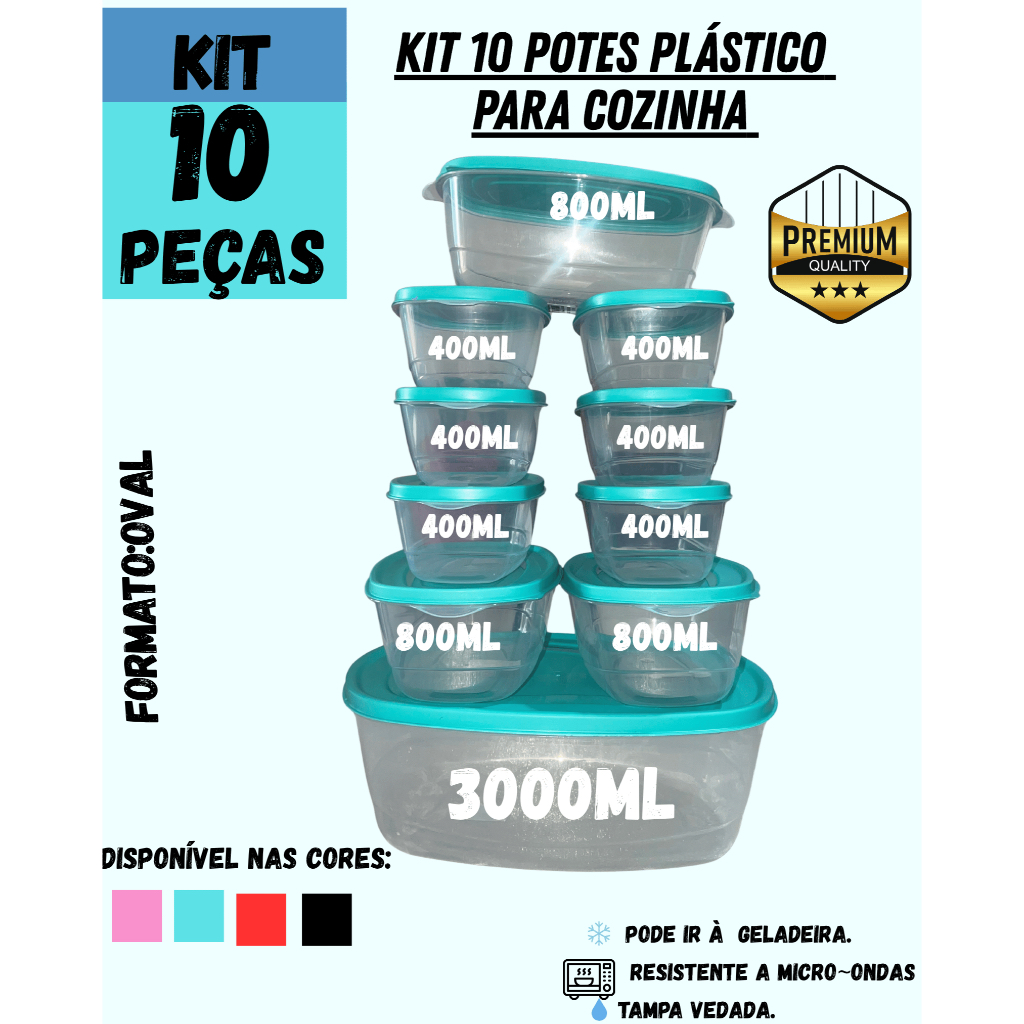 Kit 10 Potes Transparentes Premium (1x3000ml + 3x800ml + 6x400ml) | Organização Inteligente e Elegância para Sua Cozinha em Oferta na Shopee
