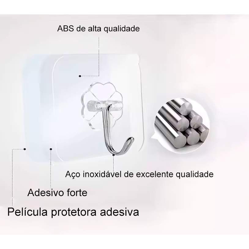 Gancho De Parede Adesivo (01,10 ou 50 Unidades) Sem Furos Reutilizável Multiuso Autocolante — imagem 2 de 2