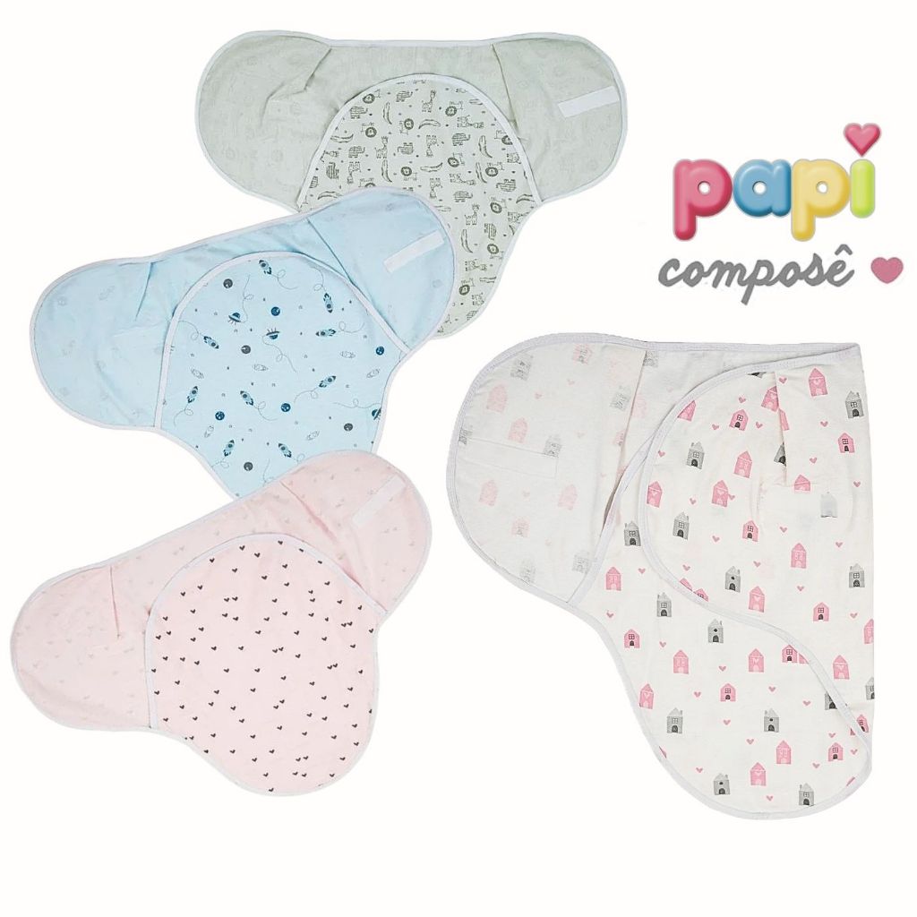 Cueiro Charutinho Swaddle Ajustável com Velcro Papi | Recém Nascido 70x62cm | Bebê Enrolado