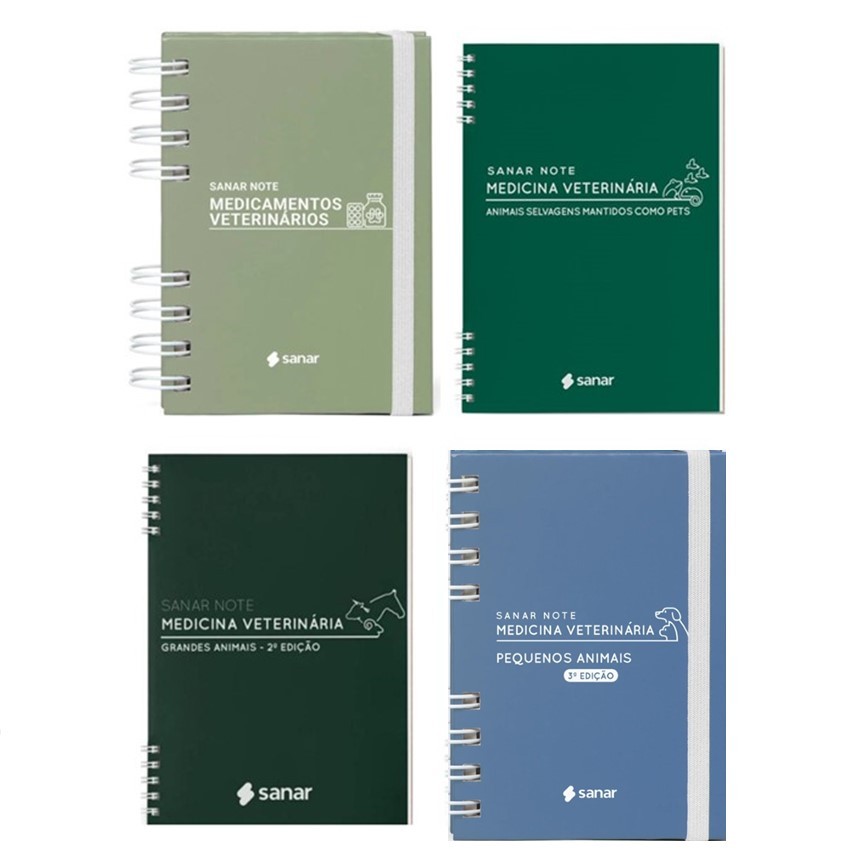 Kit Livros Sanar Note Pequenos Animais 3 Edição + Medicamentos + Grandes + Selvagens