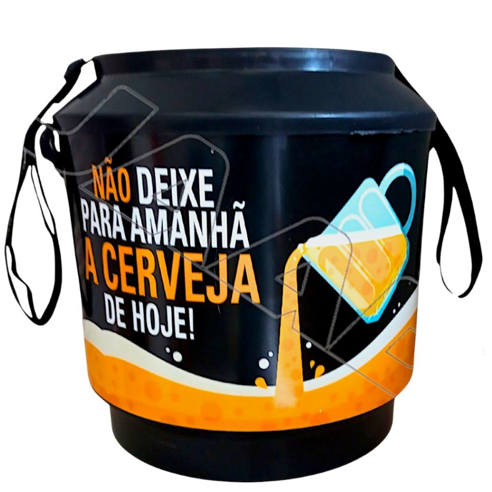 Caixa térmica cooler 21L preta para até 30 latas com frase divertida Não deixe para amanhã a cerveja de hoje
