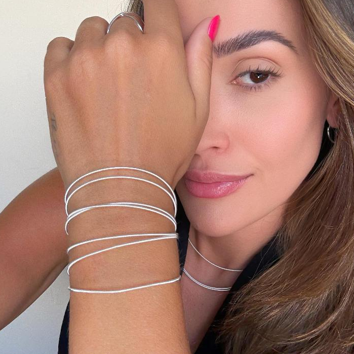 Imagem Pulseira Corda de Violão Prata 925 Feminina Ouro 18k Fecho Premium