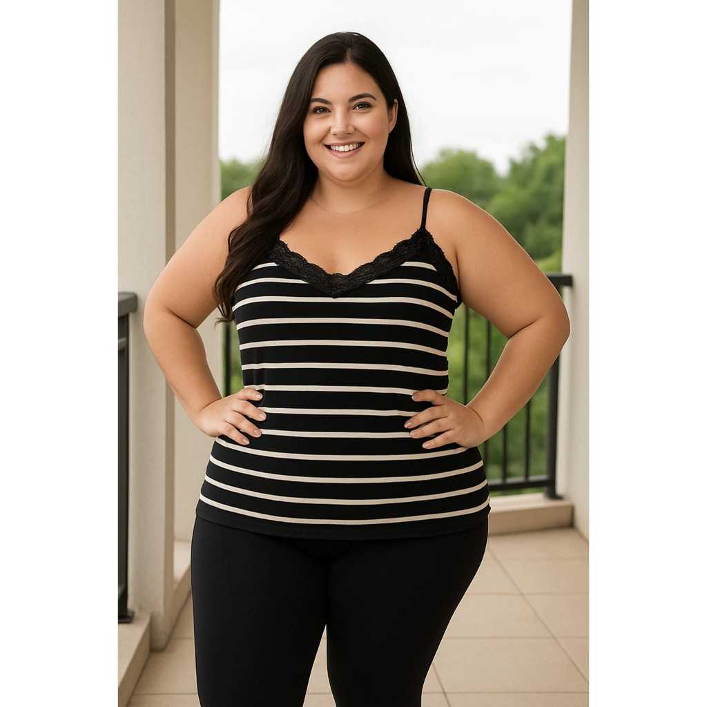 Blusa Alcinha Plus Size Visc Com Bojo Listrada em Oferta na Shopee
