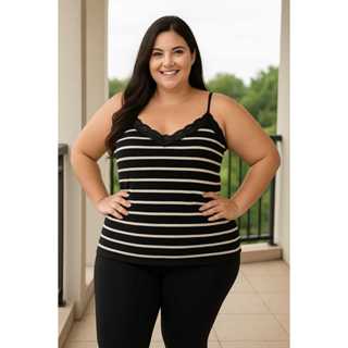 Blusa Alcinha Plus Size Visc Com Bojo Listrada em Oferta na Shopee