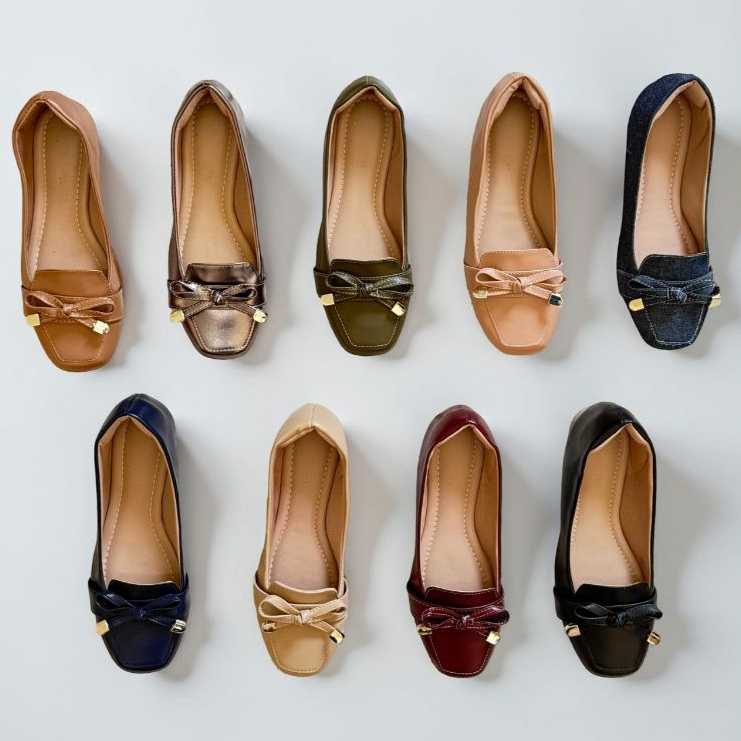 Mocassim Feminino Bico Quadrado Laço Sapatilha Feminina Calçado Moda Mulher Casual