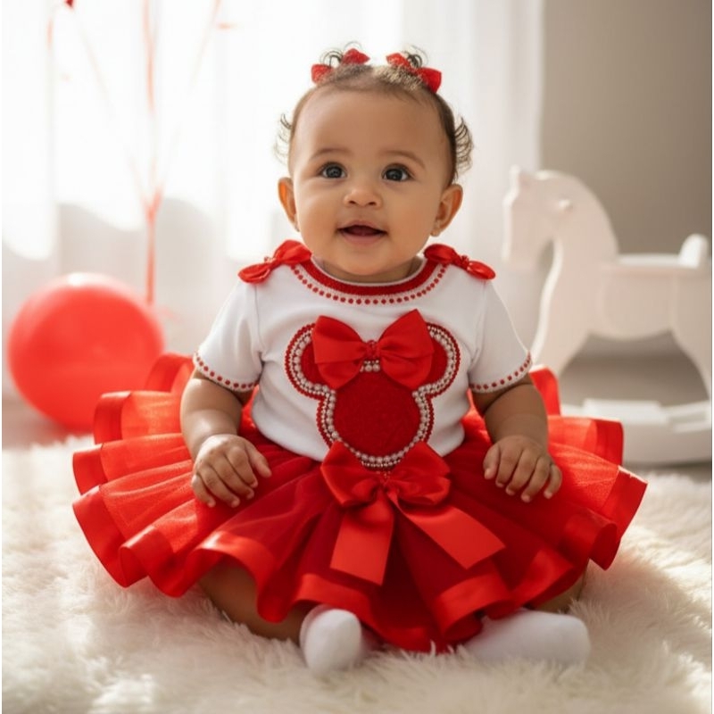 BODY PERSONALIZADO COM SAIA DE TULE TUTU BAILARINA MESVERSARIO INFANTIL MENINA ROUPA DE BEBE MINNIE